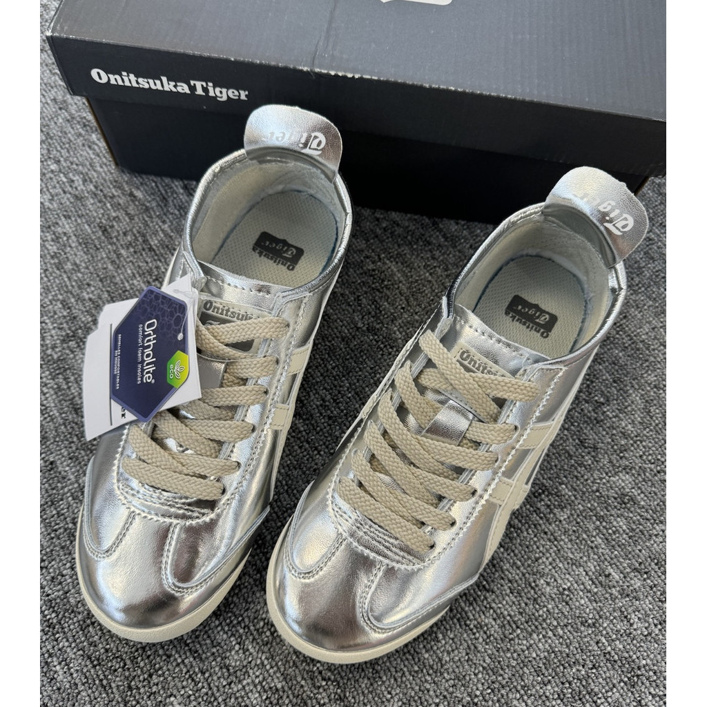 Onitsuka Tiger Mexico 66 รองเท้าลําลอง ThL7C2 รองเท้าผ้าใบสีเงินทอง
