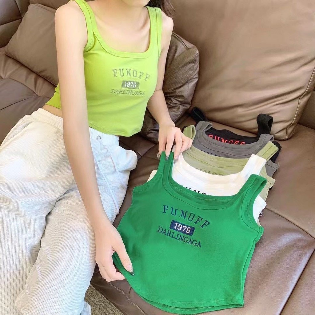 เสื้อกั๊กผู้หญิงฤดูร้อน Retro Letter เย็บปักถักร้อย Racer Slimming Tanks Crop Top อเนกประสงค์ฐานชั้นเสื้อกั๊ก