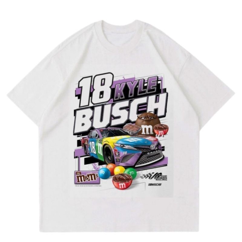 2024 KAOS VINTAGE NASCAR RUMBLE WHITE | T-SHIRT KYLE BUSCH M&M RACING CAR | KAOS MOBIL BALAP NASCAR