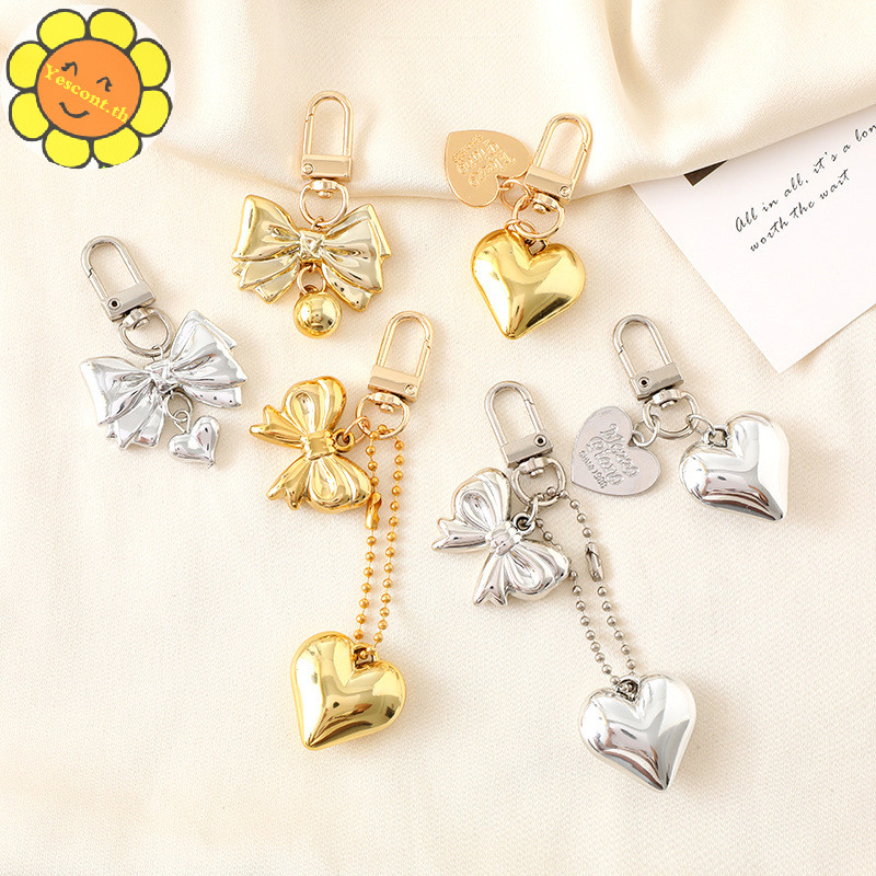 Yescont Y2K Sweet Bowknot Heart จี้พวงกุญแจแฟชั่นลูกปัดโทรศัพท์ Charm Bow โทรศัพท์ Lanyard กระเป๋าอุปกรณ์ตกแต่งของขวัญ TH