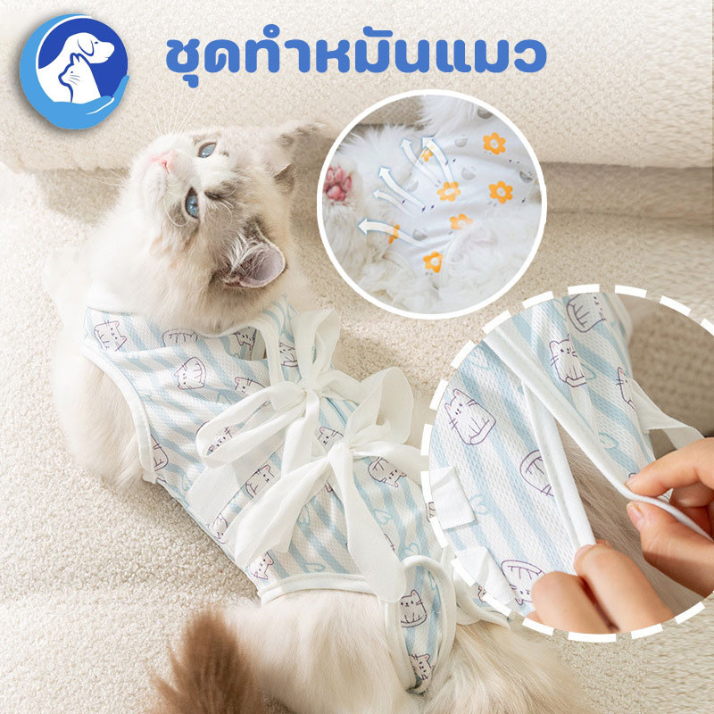 🐶พร้อมส่ง🐱ชุดทำหมันแมว ชุดกันเลีย ป้องกันเลียแผลหลังผ่าตัด สำหรับแมว-สุนัข หรือ ชุดอย่านม พร้อมส่ง