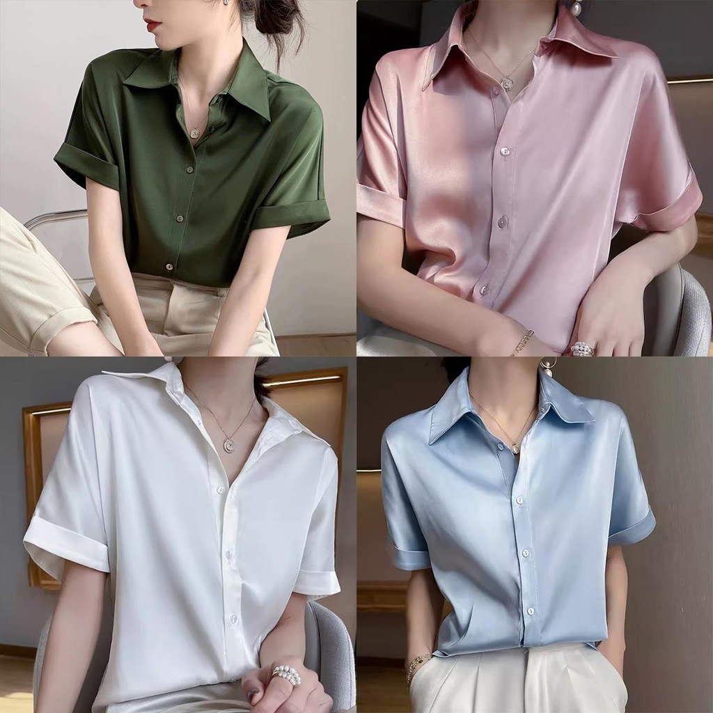 Lune_Graceเสื้อเชิ้ตแขนพับ ผ้าชาตินเรียบหรูดูแพง แฟชั่นสไตล์ออฟฟิศ-พร้อมส่งจากไทย-รุ่นw413