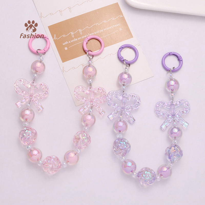 [แฟชั่น] Y2k Bowknot Bead พวงกุญแจสายรัดข้อมือความงามลูกปัดพวงกุญแจ Anti-Lost Key Holder กระเป๋าแฟชั่นจี้ตกแต่ง {TH}