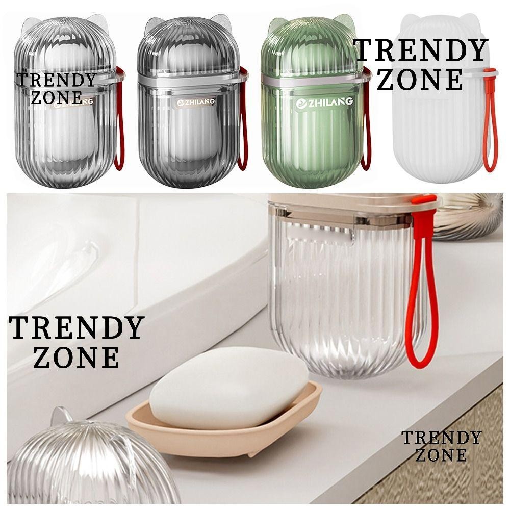 Trendyzone คอนเทนเนอร์สบู่กลางแจ้ง, จานสบู่เดินทางแบบพกพาแบบใส, สัตว์เลี้ยงกันน้ําขนาดเล็กพร้อมฝาปิดกล่องเก็บสบู่ปิดผนึก