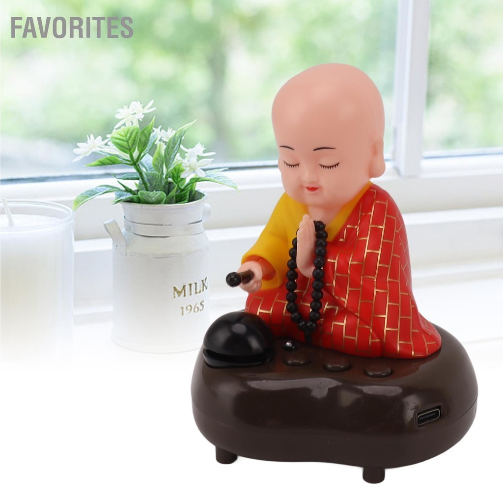 Little Monk ตุ๊กตา USB ชาร์จ 6 เพลงเพลง LED พยักหน้าจีนพระพุทธรูปน้อยรูปปั้นพระภิกษุสงฆ์เครื่องประดับรถตกแต่งบ้าน