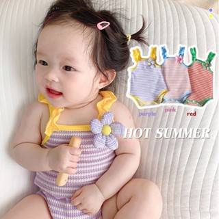 ฤดูร้อนเด็กสาวน่ารักสีลูกกวาดลายดอกไม้คลื่นสลิง ชุดจั๊มสูท