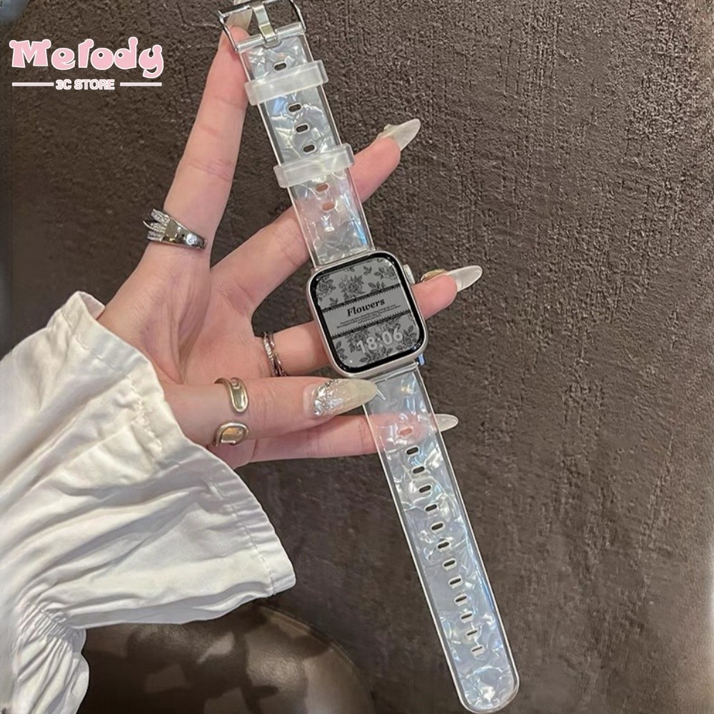 สายรัดลายเปลือกหอยใหม่เหมาะสําหรับสมาร์ทวอทช์ซีรีส์ 9/8/7/6/5/SE/4/3 สายรัดซิลิโคนเหมาะสําหรับ iwatch49/45/44/42/41/40/48mm