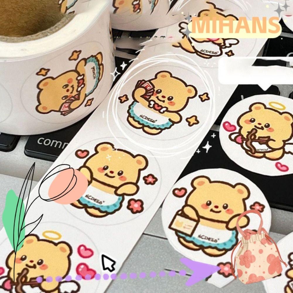 มิห์ สติ๊กเกอร์หมีเนย สติ๊กเกอร์โน๊ตบุ๊ค เครื่องเขียนนักเรียน สติ๊กเกอร์กลมน่ารัก เครื่องมือโน๊ตบุ๊ค พีวีซี การ์ตูน การแสดงออก