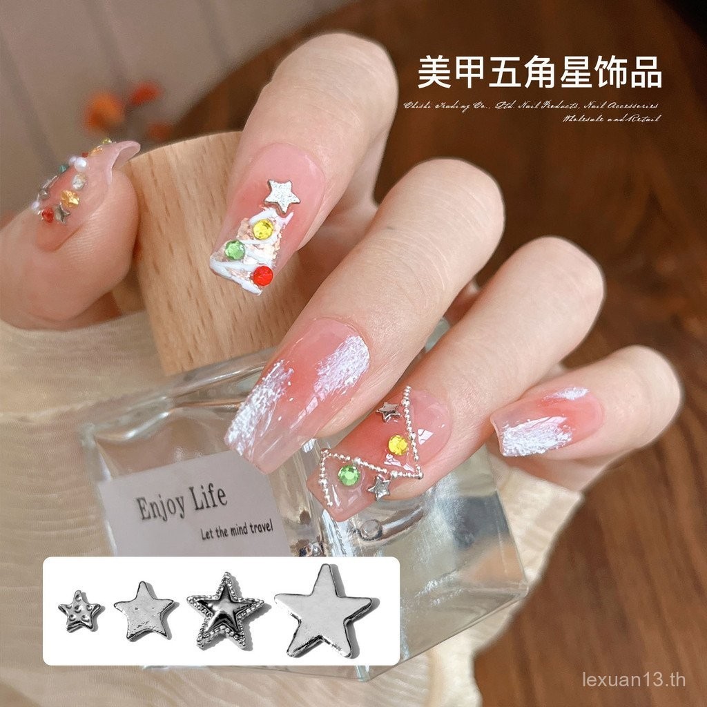 10 ชิ้นชุดสไตล์พังก์ดาวห้าแฉกเล็บเครื่องประดับโลหะผสมโครว์หัวใจที่ไม่ซ้ํากันดาวห้าแฉกตกแต่งเล็บสามมิติทั้ง