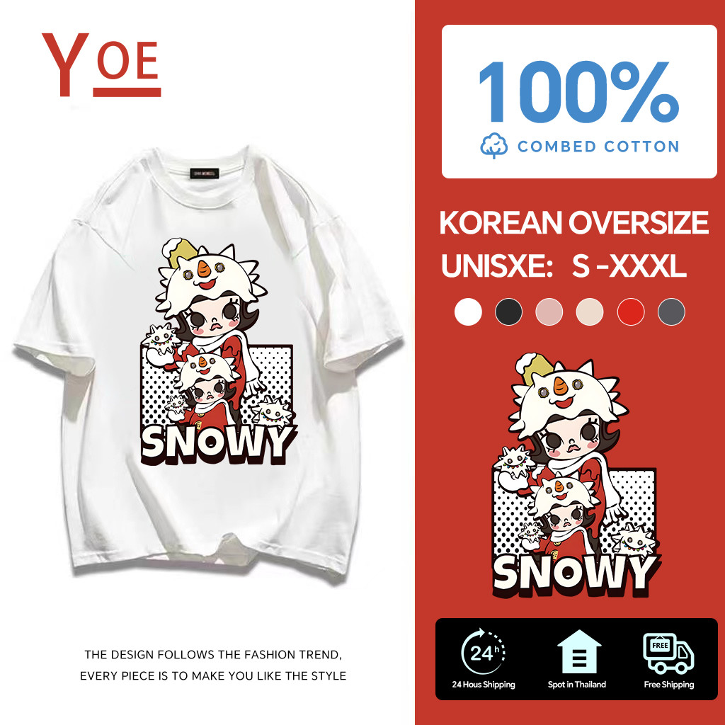 YE(จัดส่งตลอด 24 ชั่วโมง)🔥Printed T-shirt,molly เสื้อสาวอวบ เสื้อยืดคอกลม เสื้อ over size