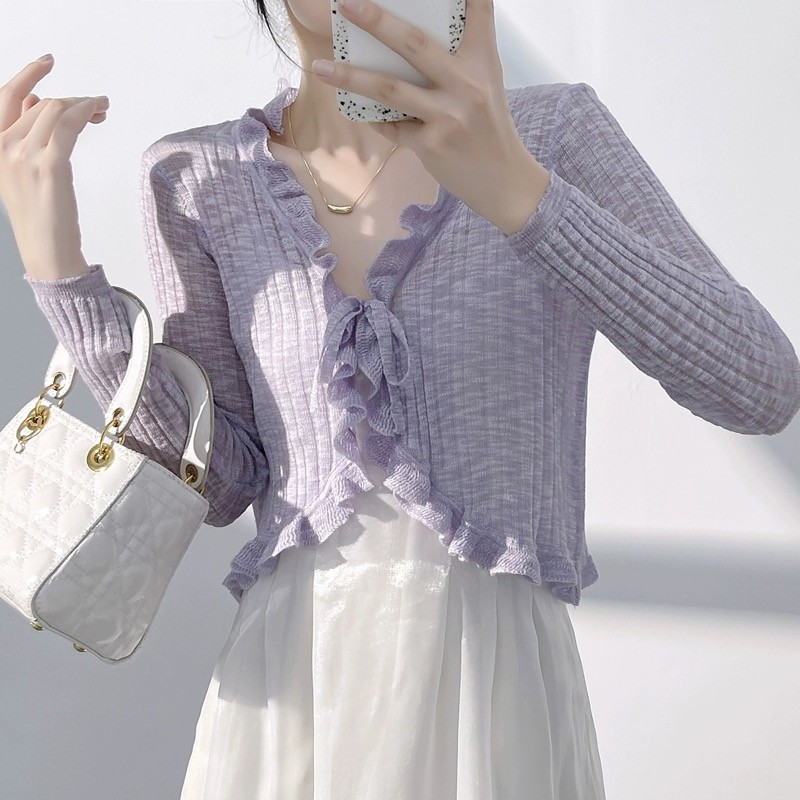 Dahong FN008 เสื้อแขนยาวไหมพรม ผ้านุ่มนิ่มใส่สบายสีสวยน่ารักโคเรียสุดๆ ผ้าลายเล็กๆซีทรูเบาๆ