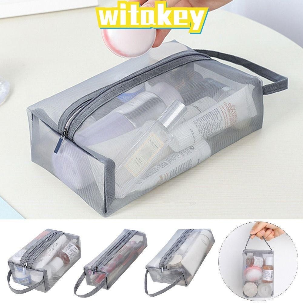 Witakey กระเป๋าแต่งหน้า, กระเป๋าเครื่องสําอางใส, ผ้ากอซแบบพกพาซิปความจุขนาดใหญ่กระเป๋าโกนหนวดผู้หญิง