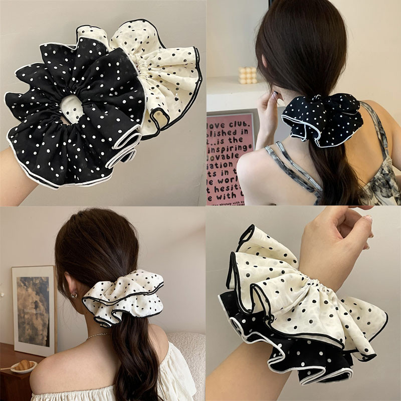 สีขาวสีดํา Point Prited Hair Ties ผมเชือก Scrunchies ยางผมหางม้าเครื่องประดับผม