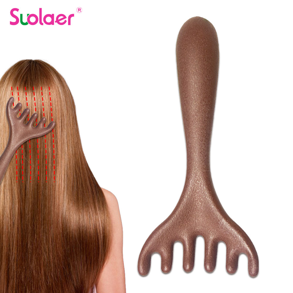 Suolaer ธรรมชาติเรซิ่น Meridian หวีนวด Anti-static 6-Claw Head Massager Body Gua Sha เครื่องมือนวดศีรษะหวี
