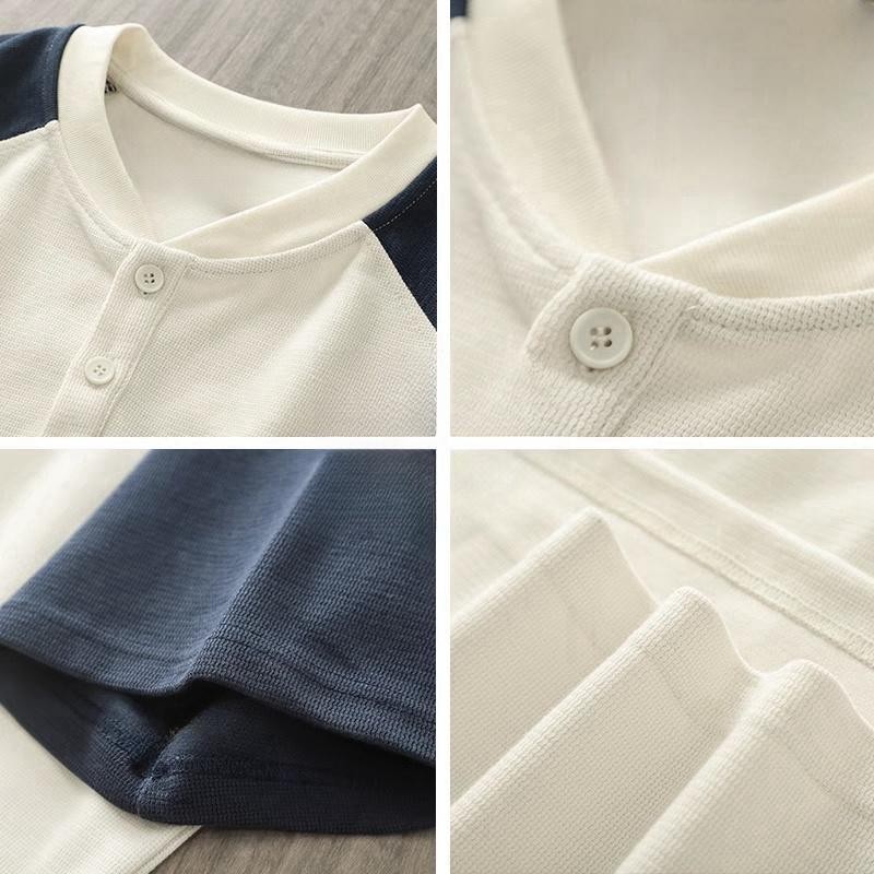 CLIFF เย็บแขนสีเสื้อยืดคอกลม เสื้อยืดแขนสั้นใส่สบายเรียบง่าย ทรงหลวม unisex เสื้อผ้าคู่ - รูปที่ 2