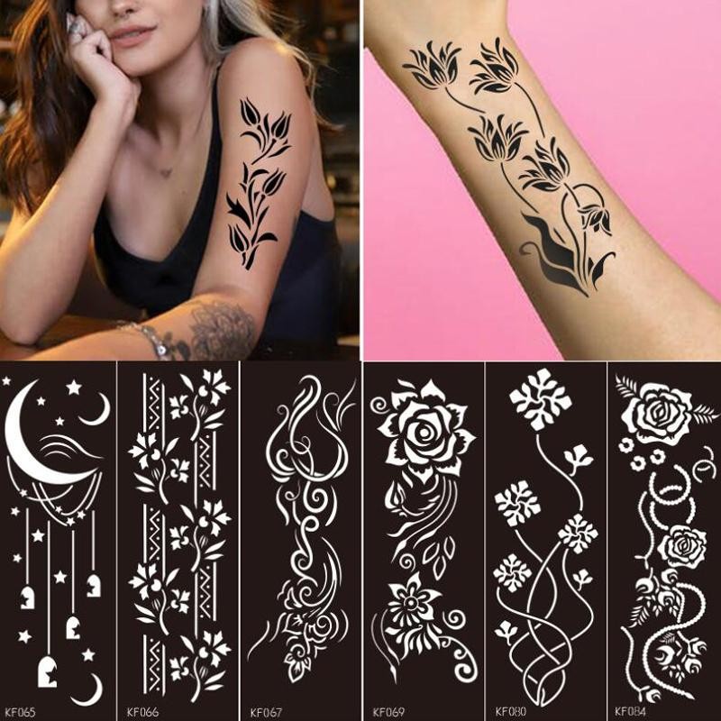 Hanna Hollow Out Tattoo Template DIY สเปรย์ภาพวาด Tattoo Stencil อินเดีย Haina 3D Body Art รูปแบบ Ta