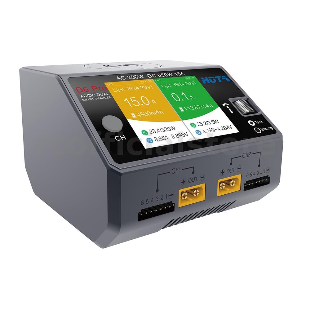 Hota D6 Pro AC 200W DC 650W 15A*2 Dual Channel Lipo Charger พร้อมชาร์จไร้สายสําหรับ NiZn/Nicd/NiMH แบตเตอรี่
