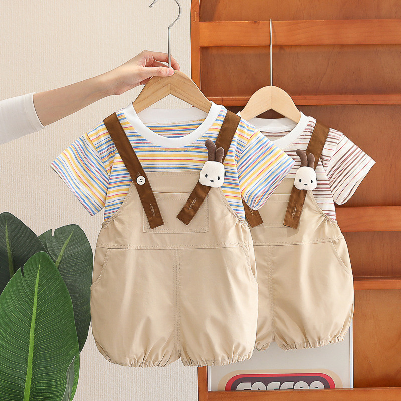 เด็กชายเสื้อผ้าชุดฤดูร้อน2025 เด็กผ้าฝ้ายเสื้อยืดโดยรวมสั้นกางเกง2ชิ้นน่ารักสูทสําหรับทารกกางเกงขาสั้นชุดเด็กวอร์ม