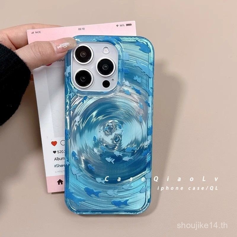 เคส iPhone 16 สีฟ้า Whirlpool Little Fish สำหรับ 15/14 Pro/12/12P/X/XS/7/8 นุ่ม Y9JD
