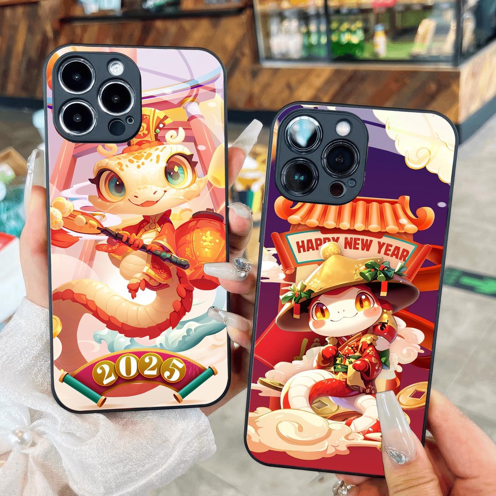 งู mascot แก้วสําหรับ Tet 2025 สําหรับ iPhone 17 16 15 14 13 12 11 8 7 6 6s 6p 7p 8p 6g 7g 8g Pro Ma