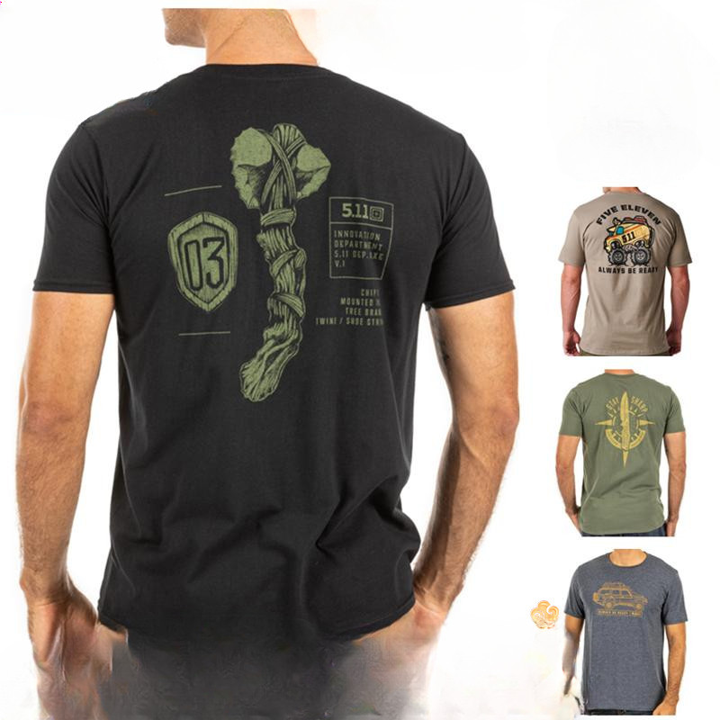 ขายร้อน 5.11 ยุทธวิธีทหาร ชุด 100% ผ้าฝ้ายคุณภาพสูงลูกเรือคอ 200แกรมม คุณภาพสูงแขนสั้นเสื้อยืด 0305
