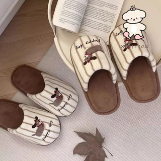 ฉี่เตียว สบายๆน่ารักลูกสุนัขคมชัดสีลายคู่รองเท้าแตะผ้าฝ้ายห้องนอนฤดูใบไม้ร่วงฤดูหนาวให้อบอุ่น
