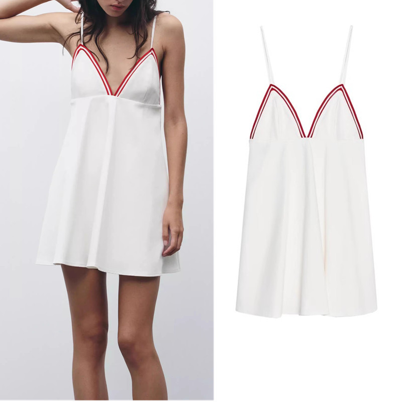 Zara Contrast Ribbed Vneck Suspender เดรสสั้น 3067338
