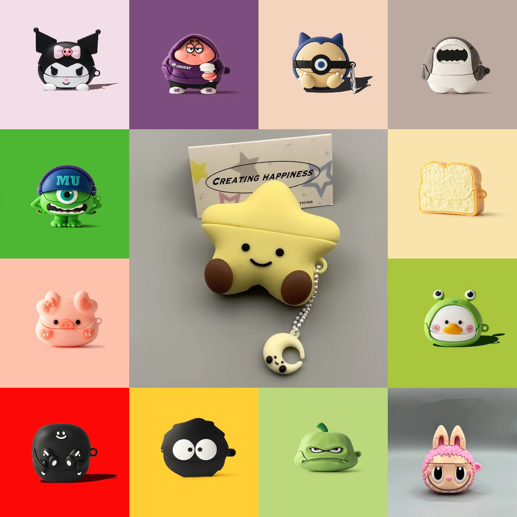 สําหรับ TOZO AeroSound 3 เคส Case หูฟังบุคลิกภาพการ์ตูนดาว Moon Piggy Toast ขนมปังรูปแบบ Carabiner