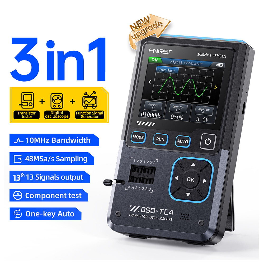 Aideepen FNIRSI 3 in 1 DSO-TC4 Handheld Oscilloscope ทรานซิสเตอร์เครื่องทดสอบ 10MHz Bandwidth 48MSa/