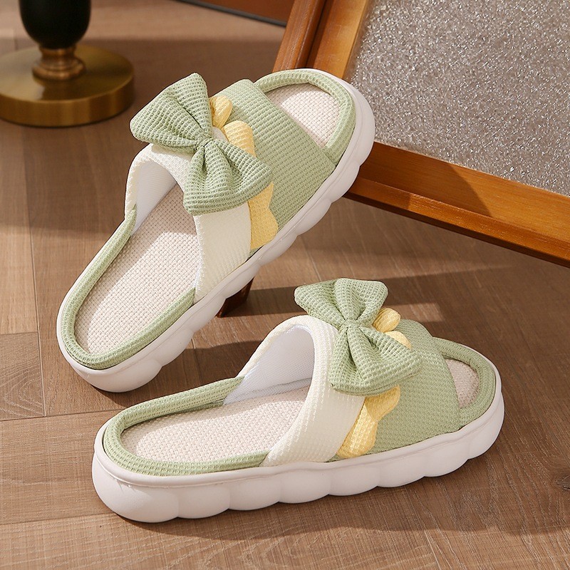 Mushi COD รองเท้าผู้หญิงรองเท้าแตะแบนรองเท้าแตะในร่มรองเท้าแตะผ้าลินิน Anti-slip Home Anti-slip & WDYZ201S