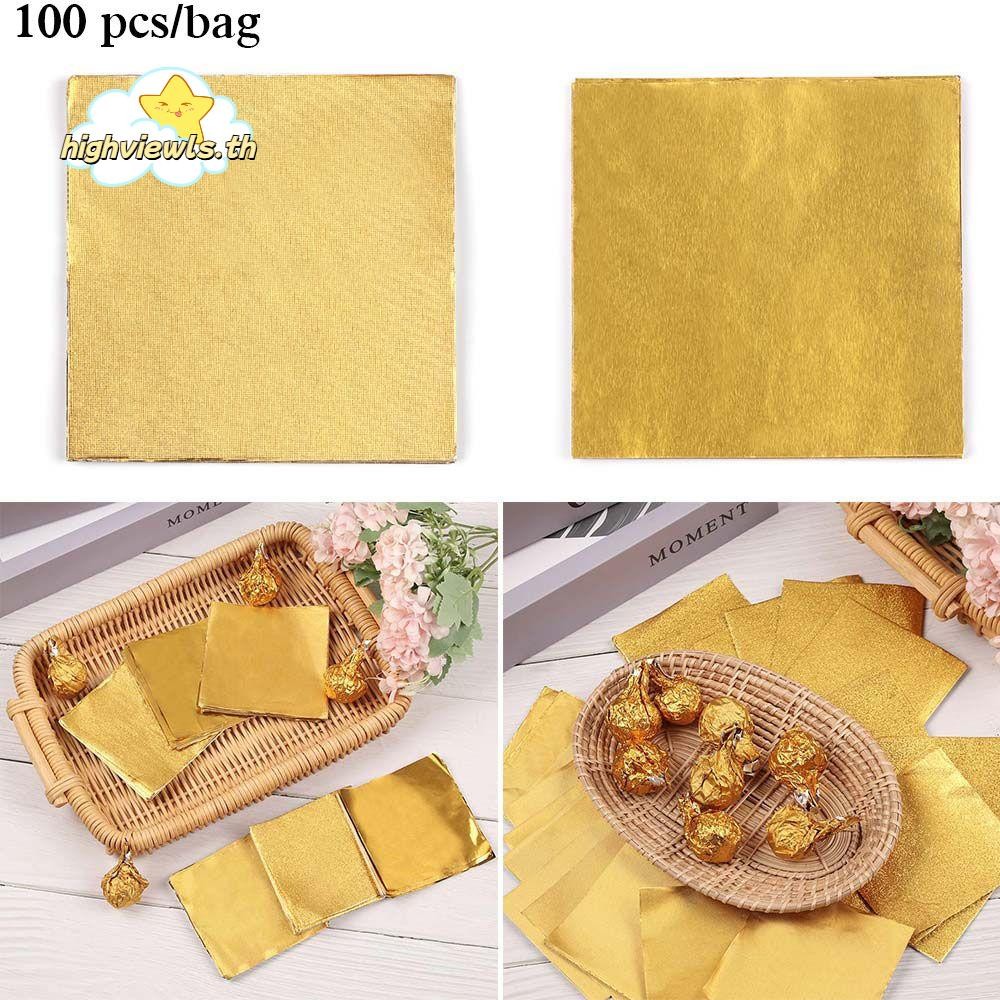 Highviewls 100 ชิ้นอลูมิเนียมฟอยล์ DIY อบดีบุกอาหาร Gilded Candy โลหะลายนูน Candy ช็อกโกแลต
