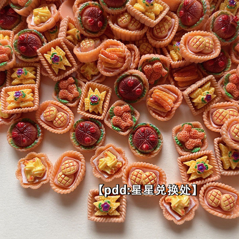 [100 ชิ้นในสต็อก] อาหารจำลองเรซิน บ้านเล่น อาหารจำลอง ขนมปังขาไก่ Youtiao 3D DIY วัสดุทำกิ๊บติดผม ดอกไม้รองเท้า