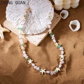 Handmade หินธรรมชาติกรวดสร้อยคอที่มีสีสันปลาดาวลูกปัดสร้อยคอ Beach Choker สําหรับผู้หญิงแฟชั่นเครื่องประดับ Boho วันหยุดของขวัญ