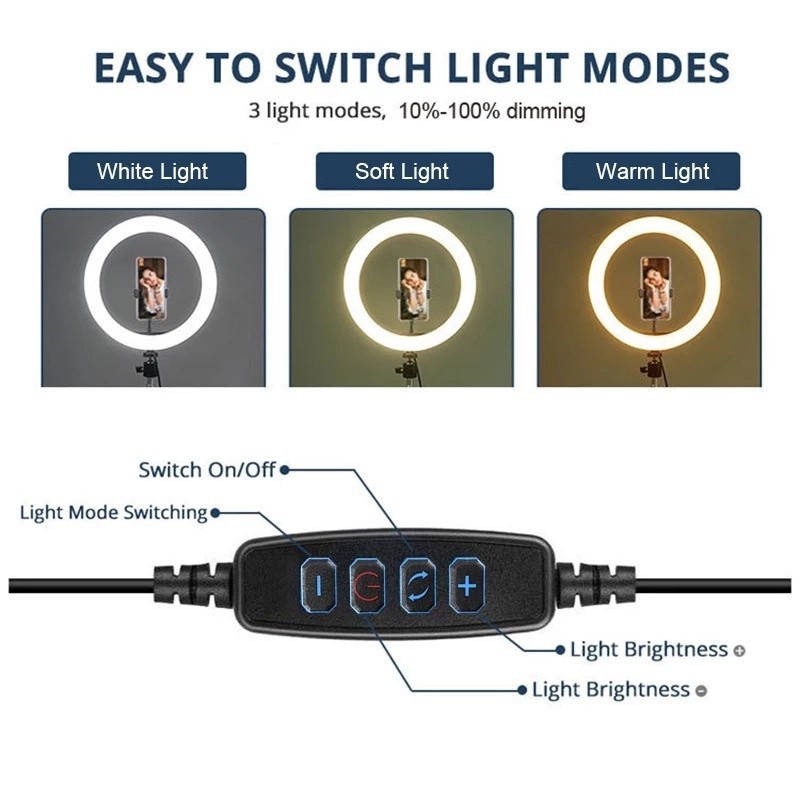 ครบชุด LED บรรยากาศแสง 26-30CM 2m  ขาตั้งกล้องแสง ไฟสตูดิโอย้ายขาตั้งกล้อง 360 องศาสามารถปรับได้ มีสามสีที่สามารถปรับได้