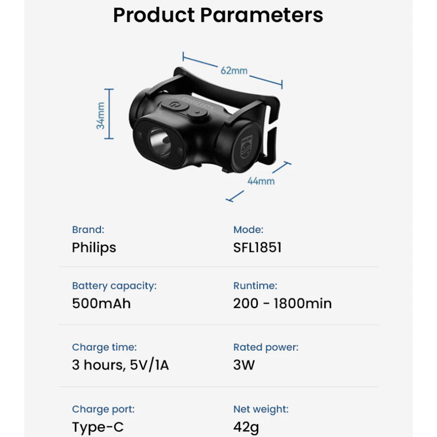 Philips SFL1851 ไฟหน้า ไฟหน้าตกปลาแคมป์ปิ้งกลางแจ้ง thumbnail 10