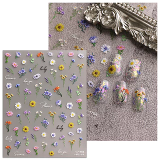 HAMA นูนสติกเกอร์เล็บขายส่งฤดูใบไม้ผลิและฤดูร้อนดอกไม้เล็กๆ Tulips Chrysanthemums ดอกไม้ป่าสติกเกอร์ประณีต Decals ตกแต่งเล็บแต่งงานเจ้าสาวเล็บ
