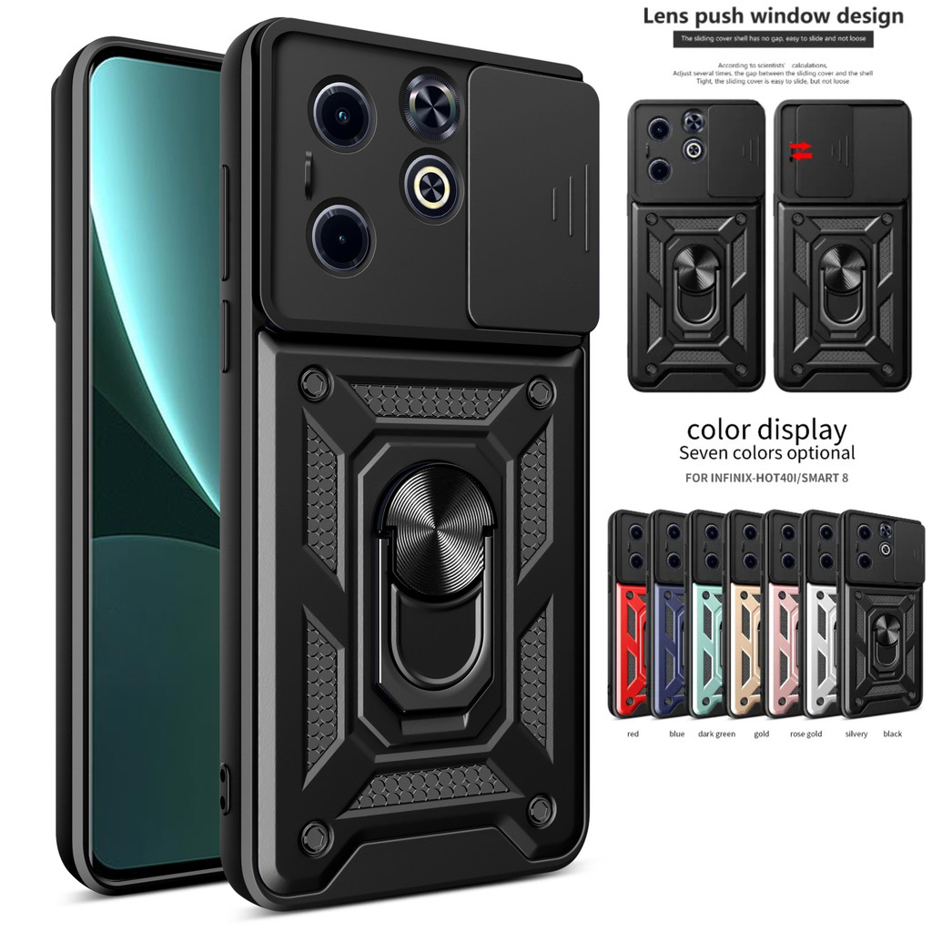 Infinix tecno SMART 8 X6525 SPARK GO 2024 BG6 HOT 40i สมาร์ท 8 X6528B spark 20 ใหม่ป้องกันการล่มสลายพร้อมขายึดเกราะชุดรวมกันแบบพกพาฮาร์ดเชลล์ผลักดันกล้องป้องกันหน้าต่าง