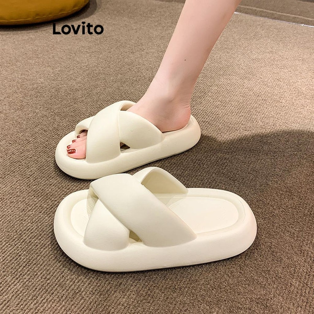 รองเท้าแตะแบบแบนสำหรับผู้หญิง Lovito รุ่น LFA60330 ดีไซน์เรียบหรู พื้นหนา นุ่ม สวมใส่สบาย เหมาะสำหรั