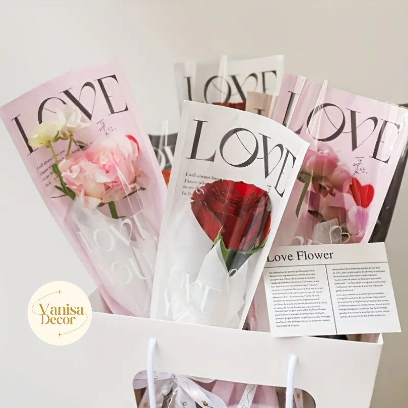 (แพ็ค 20แผ่น) ซองใส่ดอกไม้ ถุงห่อดอกไม้ กระดาษคราฟท์สกรีนลาย LOVE ซองพลาสติกห่อดอกไม้ พร้อมส่งจากไทย ราคา ถูกที่สุด ดีลบีเคเค แกลเลอรีภาพที่ 3
