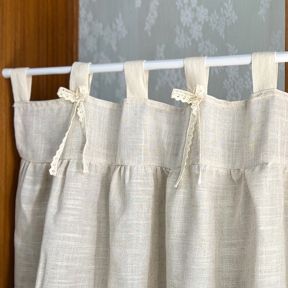 การออกแบบบ้านไร่ Boho Sheer ผ้าม่านสั้น Ruffled ห้องครัว Valance สําหรับ Cafe หน้าต่างขนาดเล็กผ้าลินินดู Bohemian Neutral ผ้าม่าน Topper Tab Top - รูปที่ 6