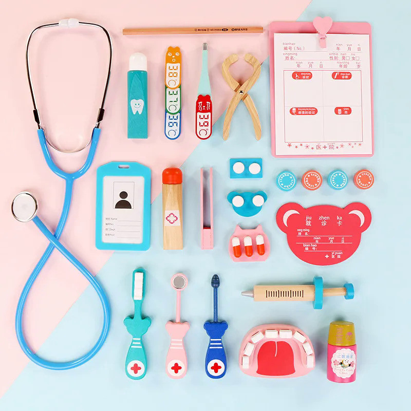 Wooden Kids Pretend Doctor Nurse Game Toys Set Cosplay Simulation Dentist Accessories Tools Children