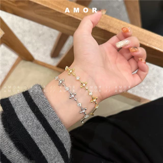 สร้อยข้อมือวินเทจดอกไม้ข้ามไอริสสีทองและสีเงินสําหรับคู่รักและผู้หญิง