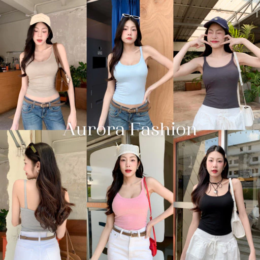 Aurora🛒พร้อมส่ง🚚 (รูปถ่ายจากงานจริง) เสื้อสายเดี่ยว มี9สี มีฟองน้ำ ผ้าร่องเล็กยืดกำลังดี ใส่ง่าย