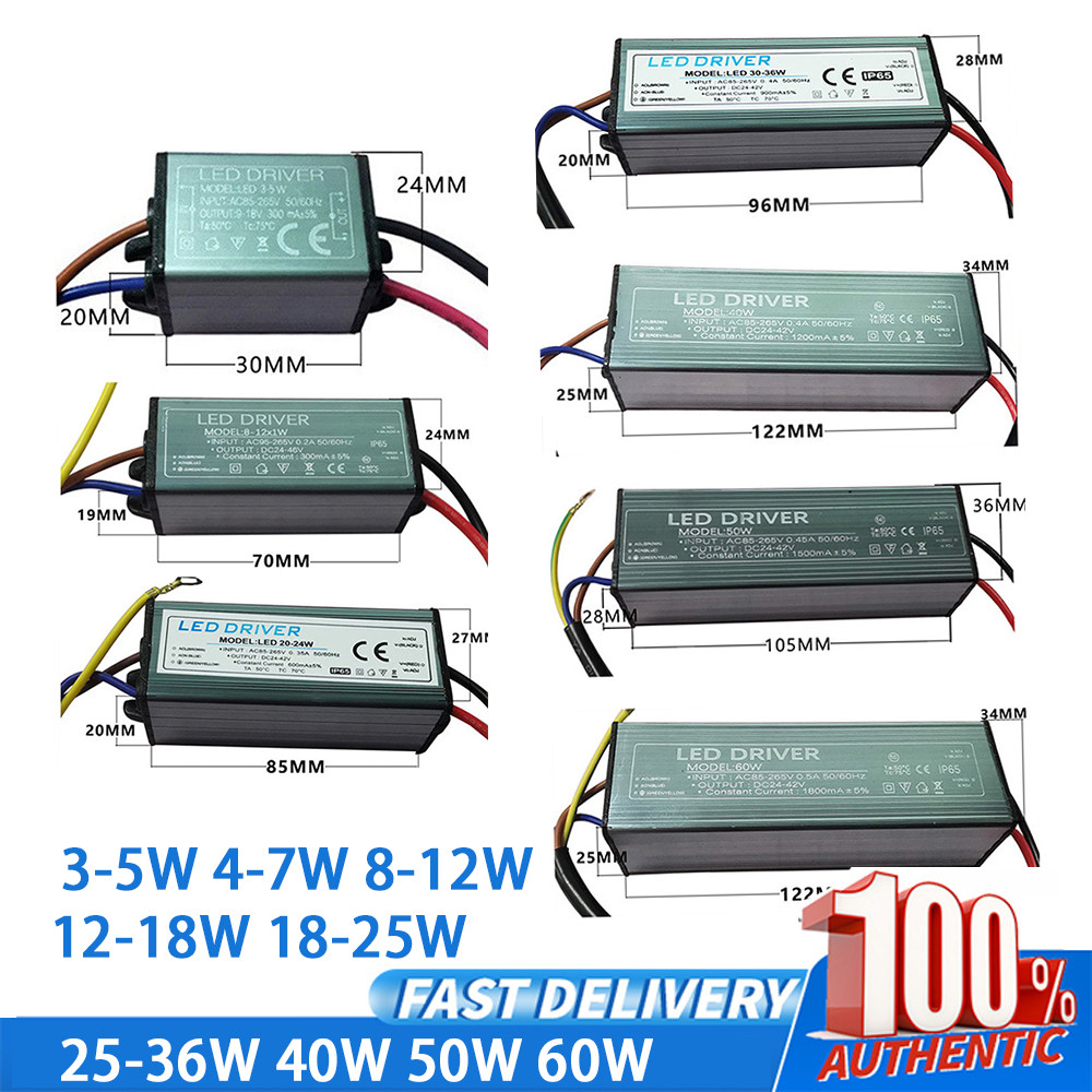 กันน้ํา LED Driver AC 85-265V Power Supply Transformer 3-5W 4-7W 8-12W 12-18W 18-25W 25-36W 40W 50W 