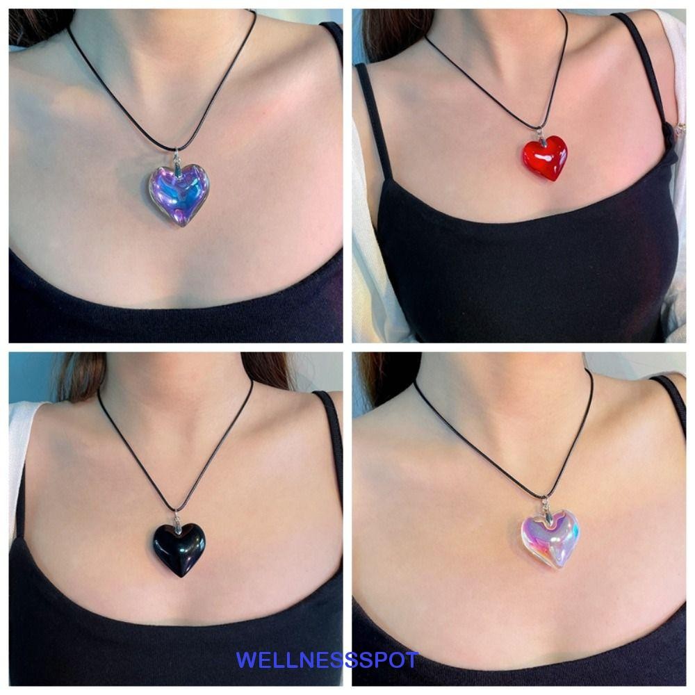 Wellnessspot สร้อยคอคริสตัลหัวใจ, Punk Gothic จี้หัวใจสีแดง, Small Heart Lover Choker เชือก Y2K เครื่องประดับสร้อยคอหัวใจ Choker ผู้หญิงผู้ชาย
