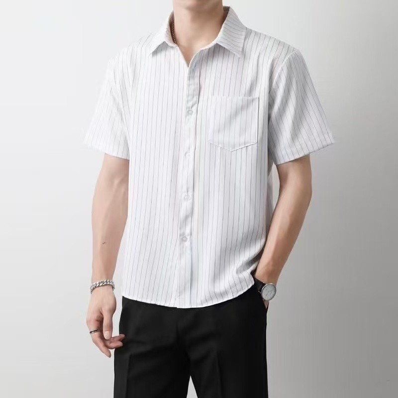 ProMan เสื้อเชิ้ตลายทางสำหรับผู้ชาย  คอปกแบบคลาสสิก  เรียบง่าย  ระบายอากาศได้ดี  เสื้อเย็บกระเป๋า