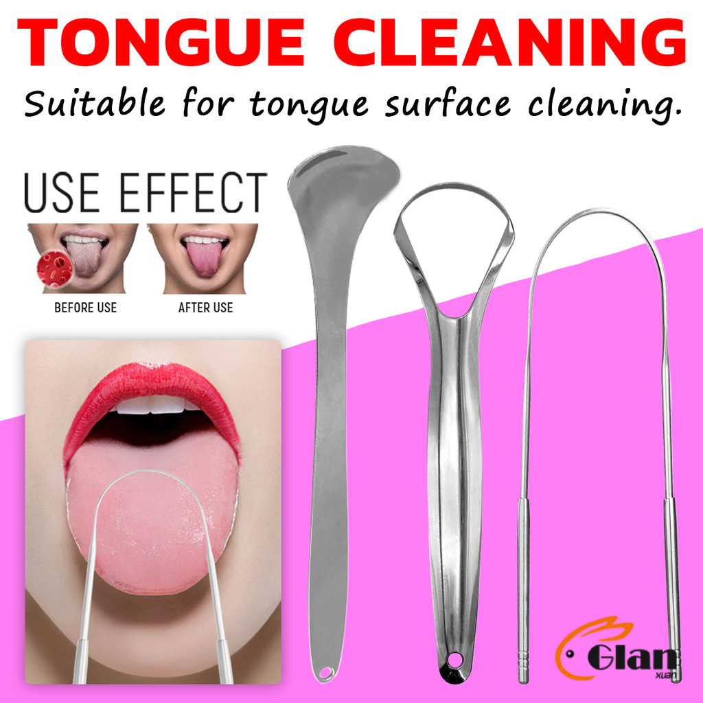 Glanxuan ที่ขูดลิ้น สเตนเลส รูปตัว U เซตขูด เคลือบ แบบพกพา พร้อมส่งในไทย tongue cleaning