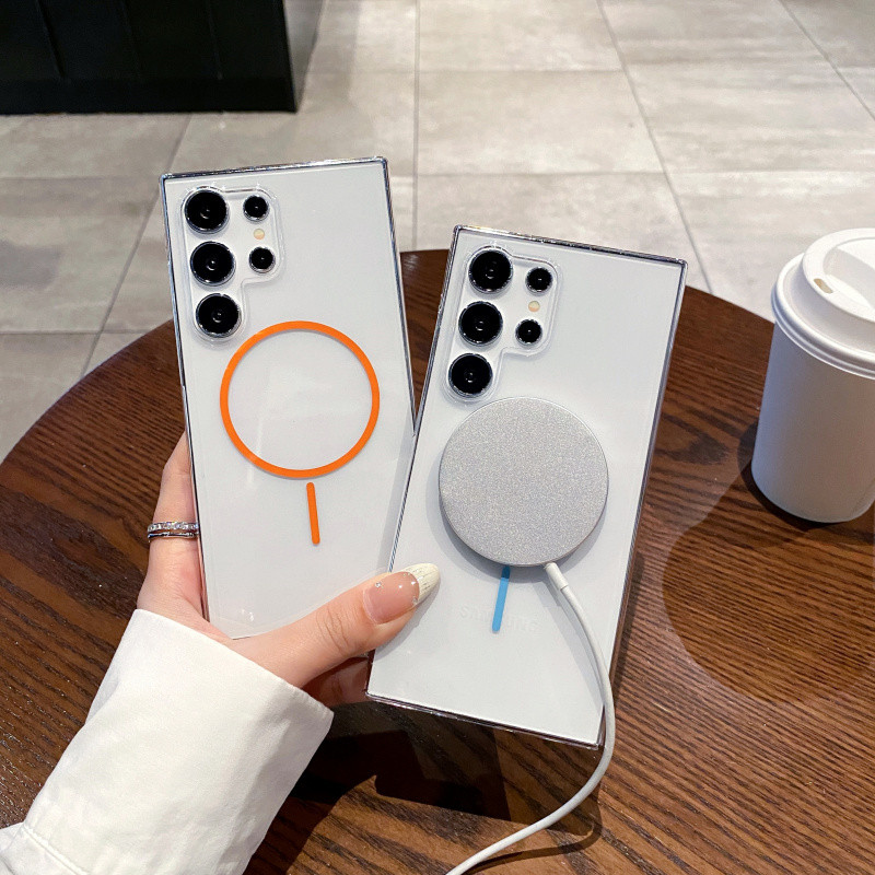 เคสพีซีแข็งแบบแม่เหล็กโปร่งใส HD ชาร์จไร้สายสำหรับ Samsung S25 Ultra Plus S24FE S24 Ultra Plus ปกหลังกันกระแทกใส