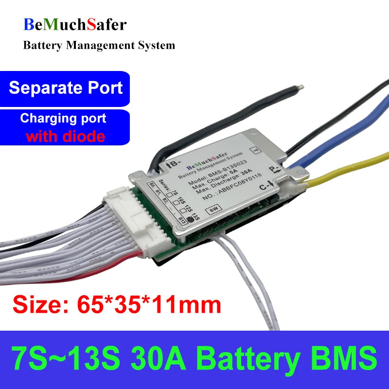 BeMuchSafer 7S 10S 12S 13S 30A แบตเตอรี่ BMS 7S30A 10S30A 12S30A 13S30A 24V 36V 43V 48V BMS ขนาดกะทั
