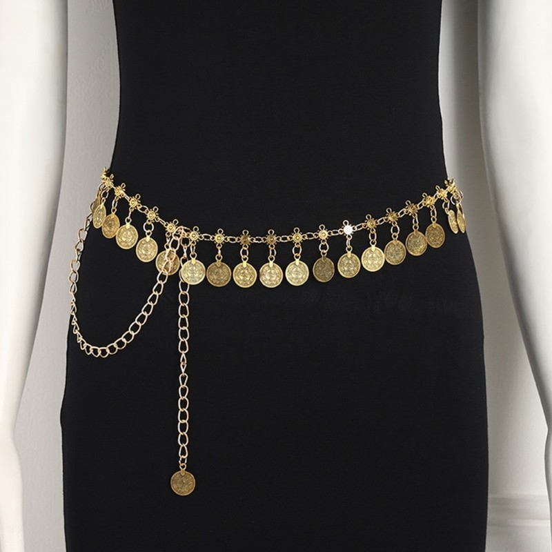 Cutep สไตล์ชาติพันธุ์เหรียญเข็มขัด Bohemian เอวโซ่ปรับความยาวเข็มขัด Handmade อุปกรณ์เสริมสําหรับชายหาดและวันหยุด Outf - รูปที่ 5